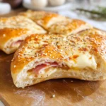 Focaccia con prosciutto di pollo e formaggio