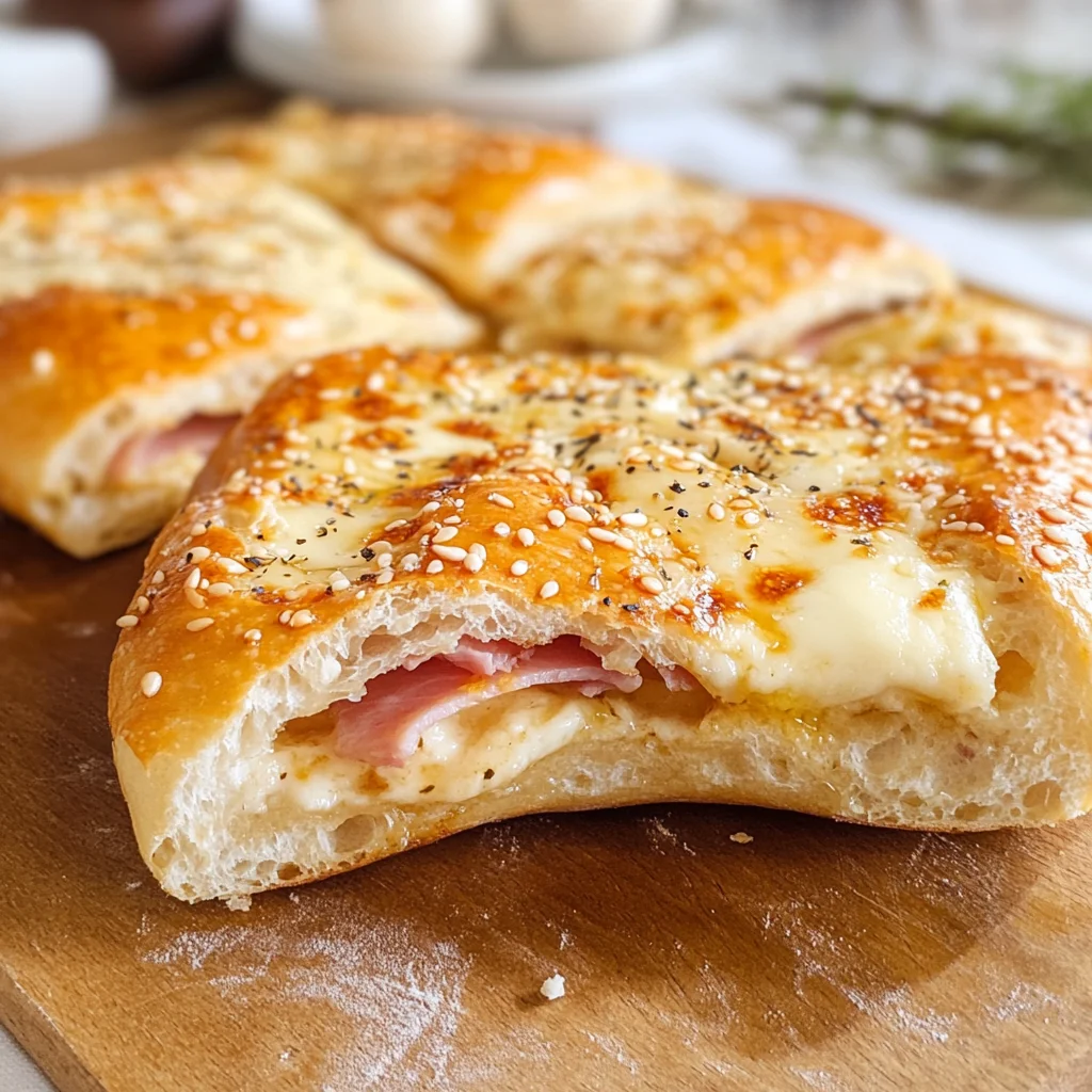 Focaccia con prosciutto di pollo e formaggio